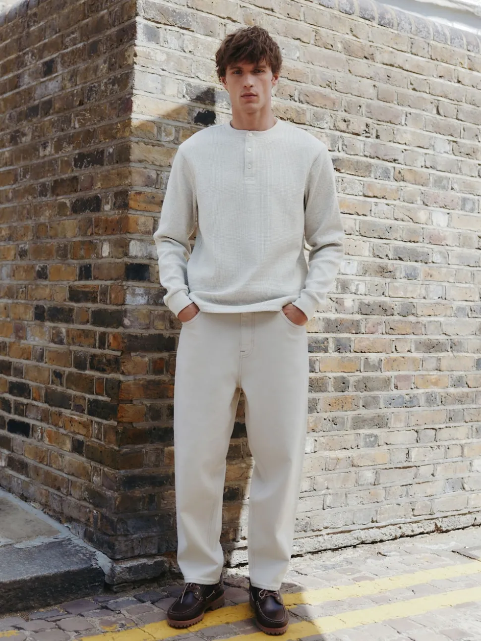 Grey Long Sleeve Grandad Collar T-Shirt