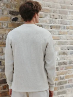 Grey Long Sleeve Grandad Collar T-Shirt
