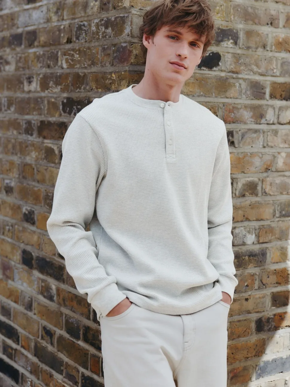 Grey Long Sleeve Grandad Collar T-Shirt