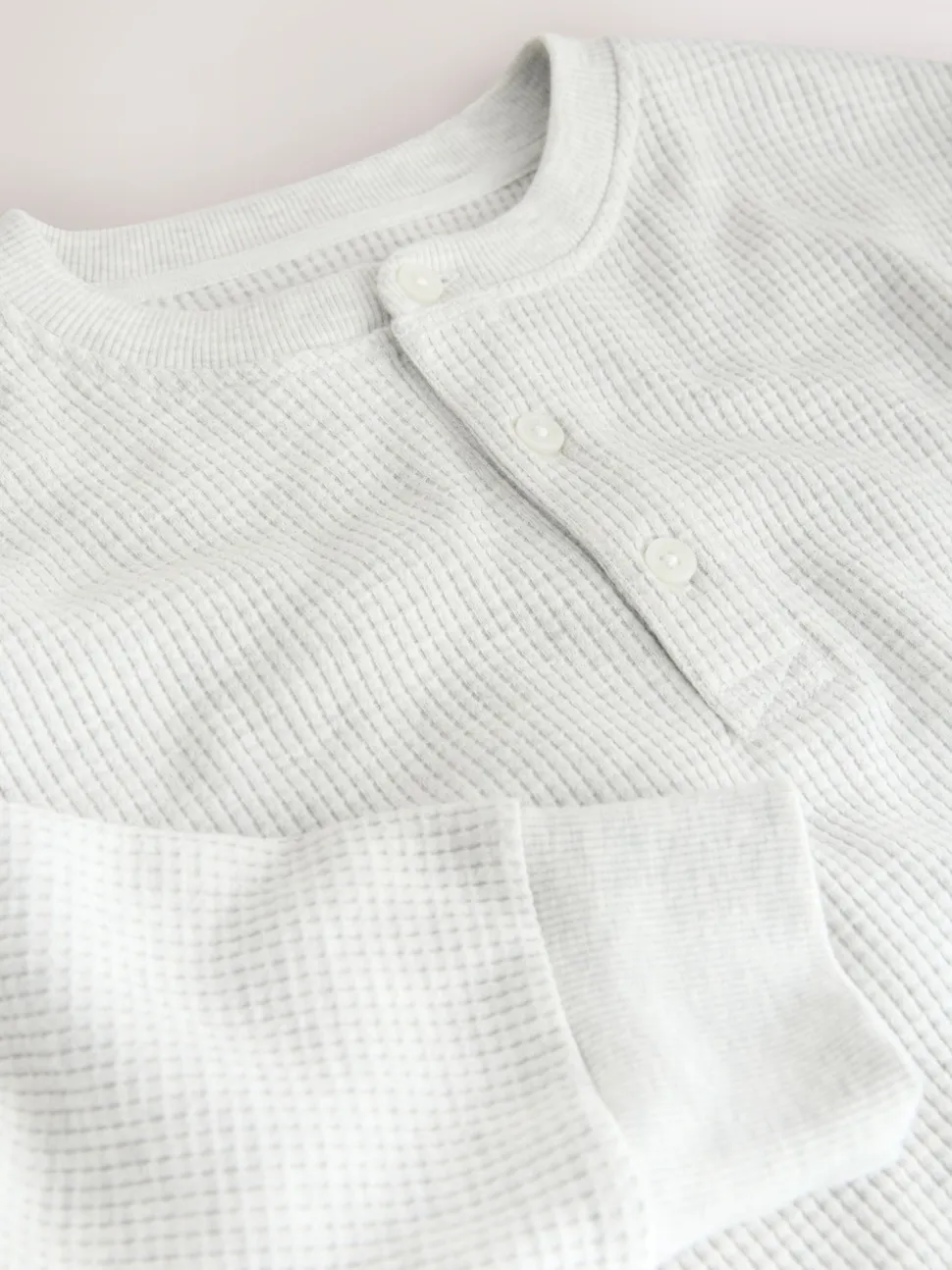 Grey Long Sleeve Grandad Collar T-Shirt