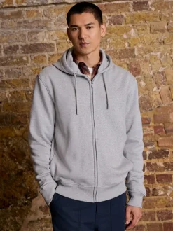 Grey Marl Cotton Rich Heavyweight Jersey Full Zip Hoodie