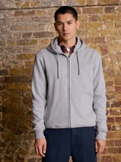 Grey Marl Cotton Rich Heavyweight Jersey Full Zip Hoodie