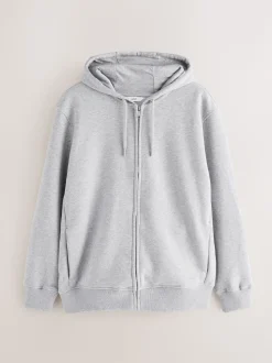 Grey Marl Cotton Rich Heavyweight Jersey Full Zip Hoodie