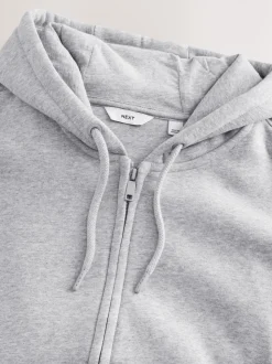 Grey Marl Cotton Rich Heavyweight Jersey Full Zip Hoodie