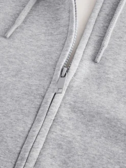 Grey Marl Cotton Rich Heavyweight Jersey Full Zip Hoodie