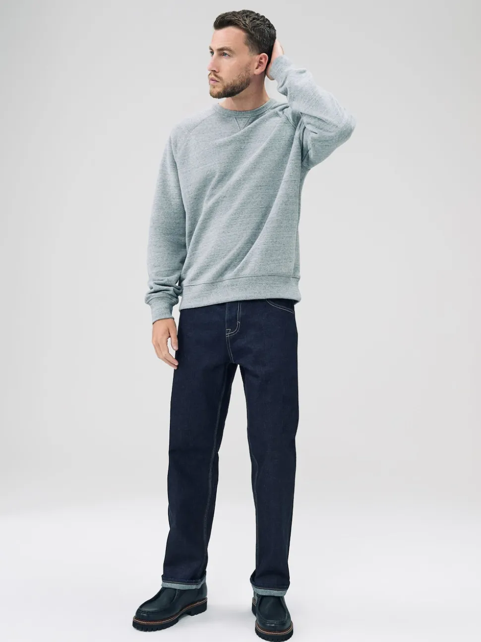 Grey Marl Crew Sweatshirt Heavyweight Garment Washed