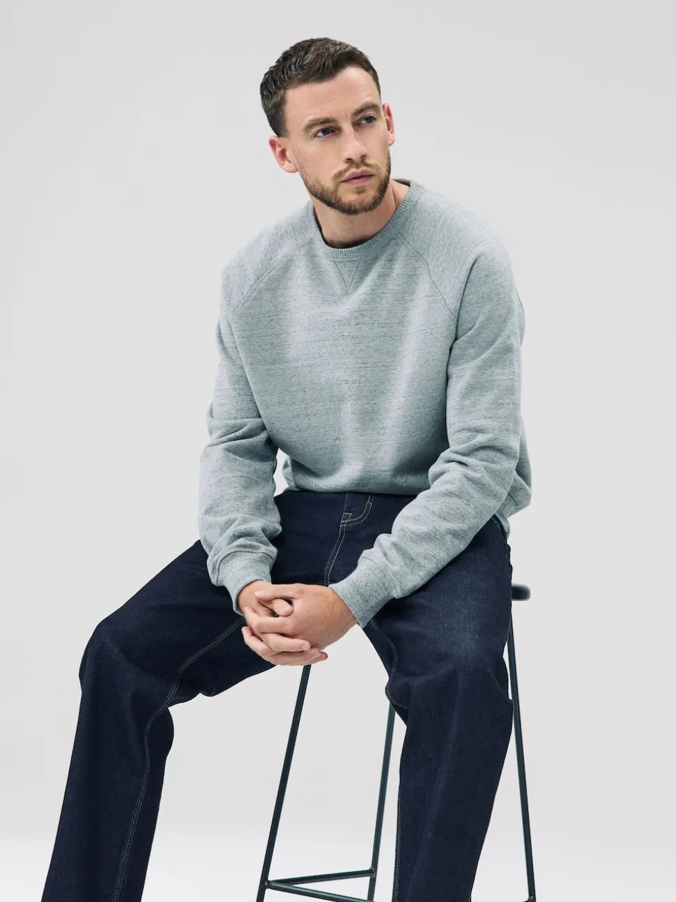 Grey Marl Crew Sweatshirt Heavyweight Garment Washed