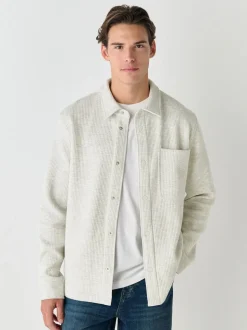 Grey Marl Linear Texture Popper Shacket
