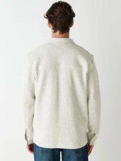 Grey Marl Linear Texture Popper Shacket