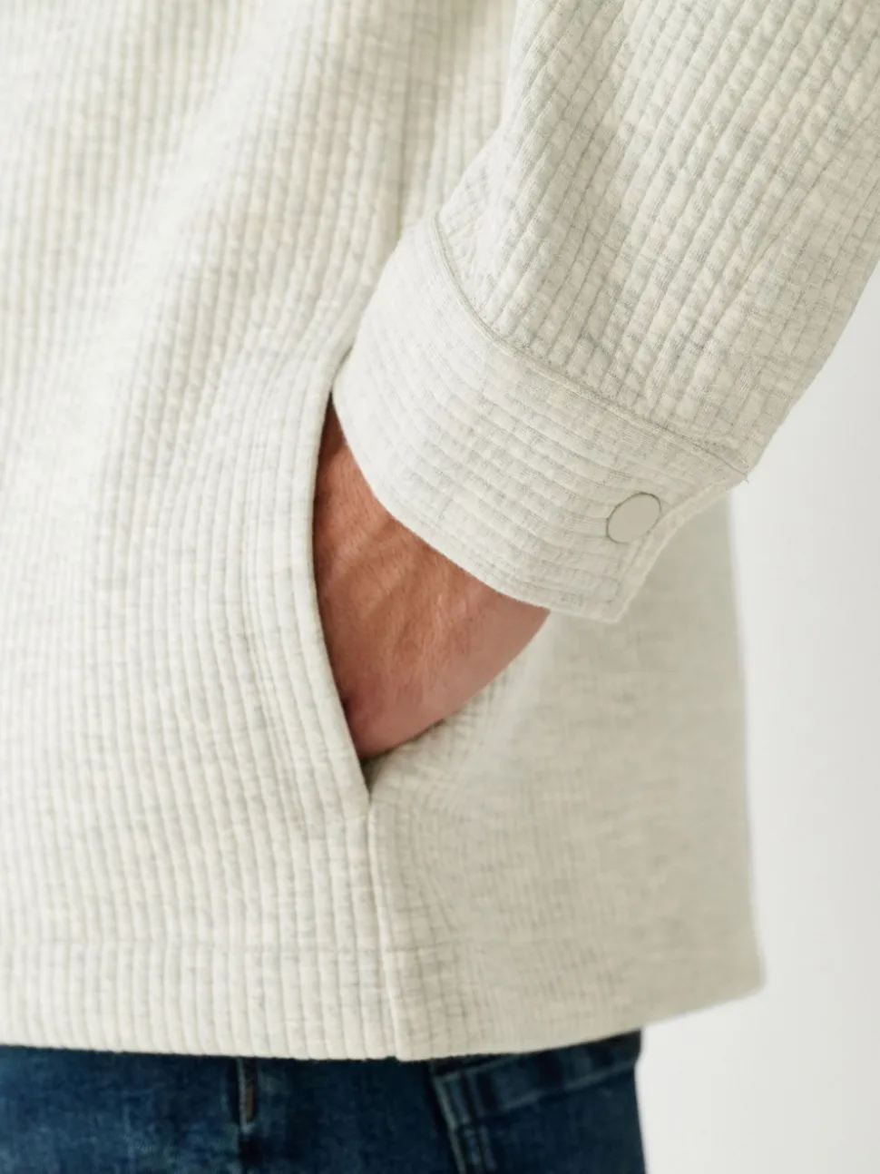 Grey Marl Linear Texture Popper Shacket