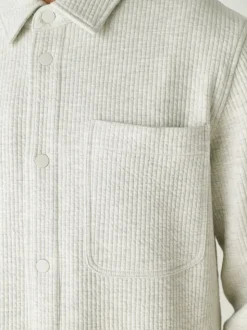 Grey Marl Linear Texture Popper Shacket