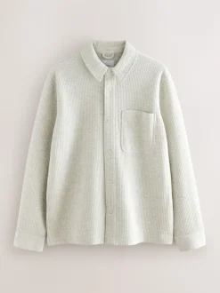 Grey Marl Linear Texture Popper Shacket