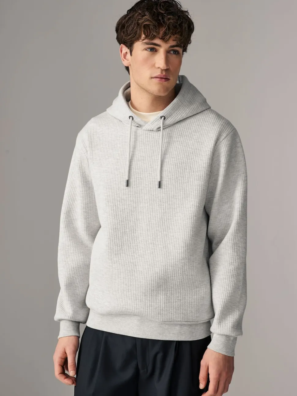 Grey Marl Linear Texture Hoodie