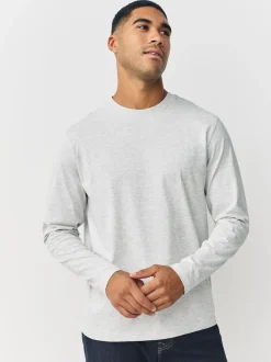 Grey Marl Regular Fit Long Sleeve Crew Neck T-Shirt
