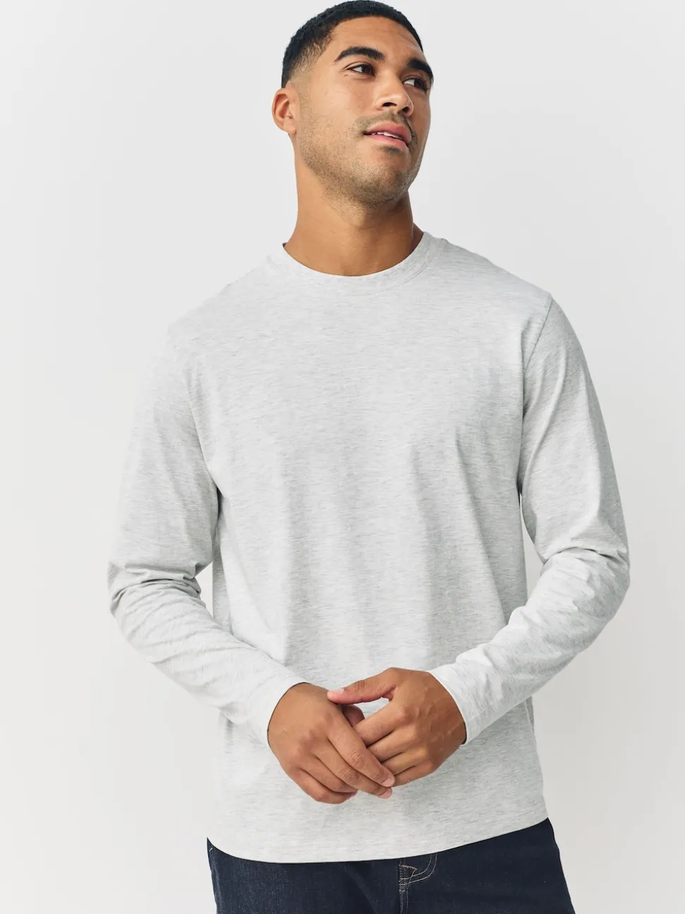 Grey Marl Regular Fit Long Sleeve Crew Neck T-Shirt