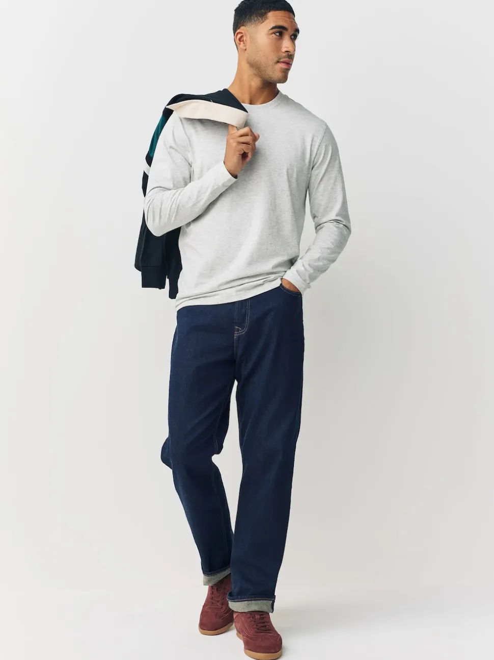 Grey Marl Regular Fit Long Sleeve Crew Neck T-Shirt