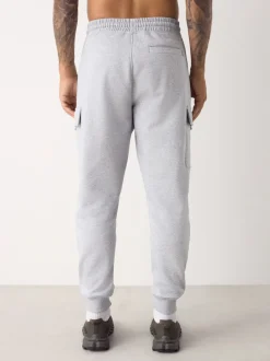 Grey Marl Slim Fit Slim Fit Brushback Heavyweight Cargo Joggers
