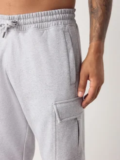 Grey Marl Slim Fit Slim Fit Brushback Heavyweight Cargo Joggers