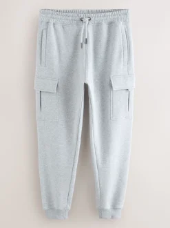 Grey Marl Slim Fit Slim Fit Brushback Heavyweight Cargo Joggers