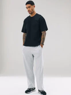 Grey Marl Straight Fit Brushback Heavyweight Joggers