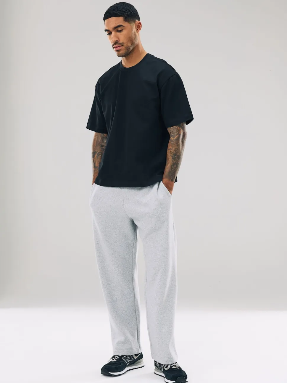 Grey Marl Straight Fit Brushback Heavyweight Joggers
