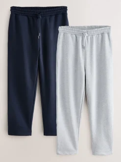 Grey Marl/Navy Blue Straight Fit Brushback Heavyweight 2 Pack Joggers