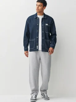 Grey Marl/Navy Blue Straight Fit Brushback Heavyweight 2 Pack Joggers