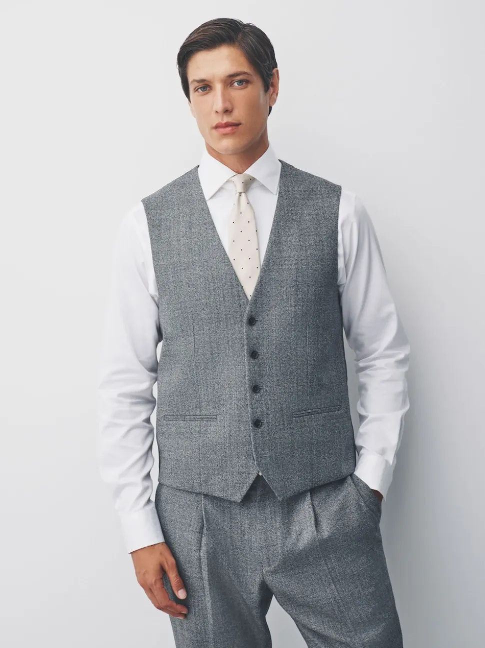 Grey Merino Wool Blend Suit Waistcoat