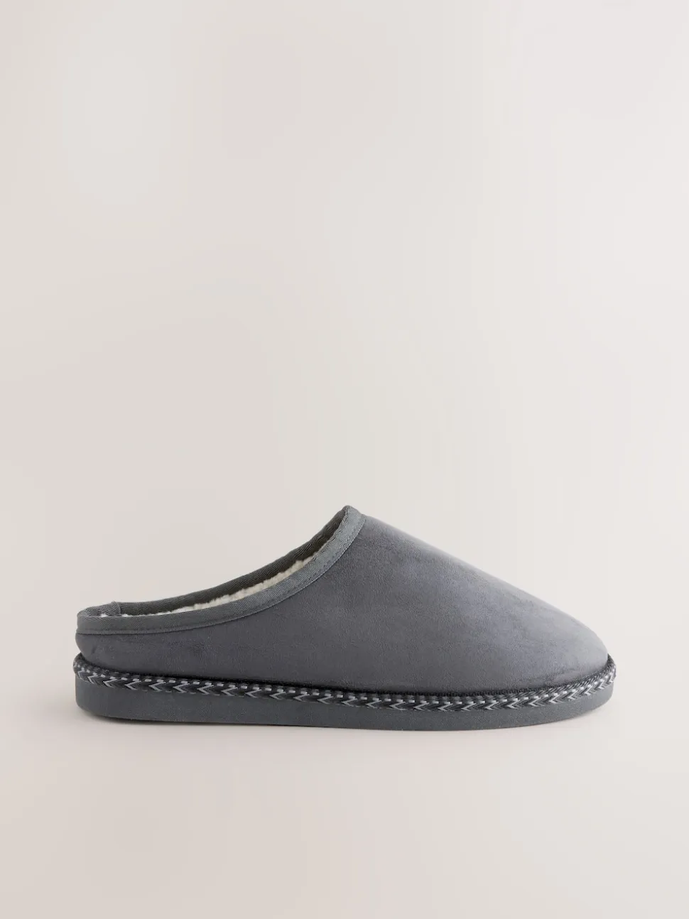 Grey Microsuede Taped Mule Slippers