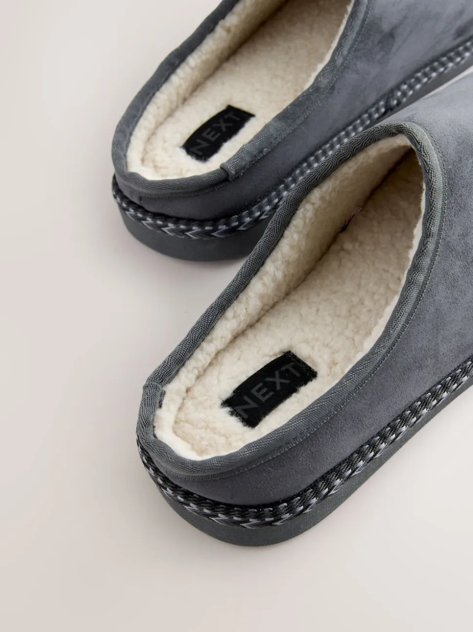 Grey Microsuede Taped Mule Slippers