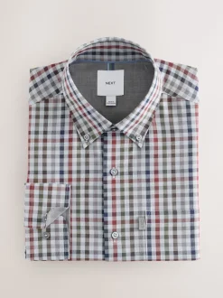 Grey/ Multi Colour Gingham Regular Fit Easy Iron Button Down Oxford Shirt