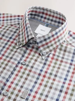 Grey/ Multi Colour Gingham Regular Fit Easy Iron Button Down Oxford Shirt