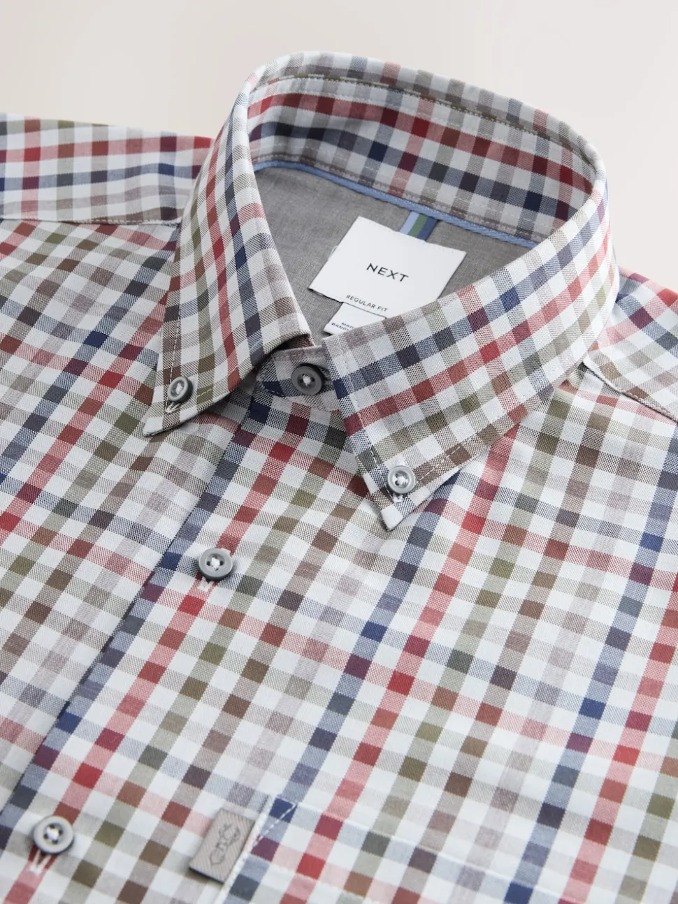 Grey/ Multi Colour Gingham Regular Fit Easy Iron Button Down Oxford Shirt