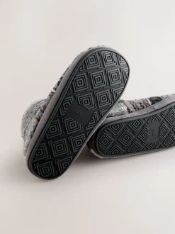 Grey Pattern Fleece Boot Slippers