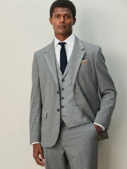 Grey Regular Fit Contrast Fabric Detail Suit Jacket