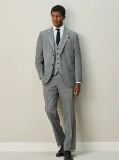 Grey Regular Fit Contrast Fabric Detail Suit Jacket