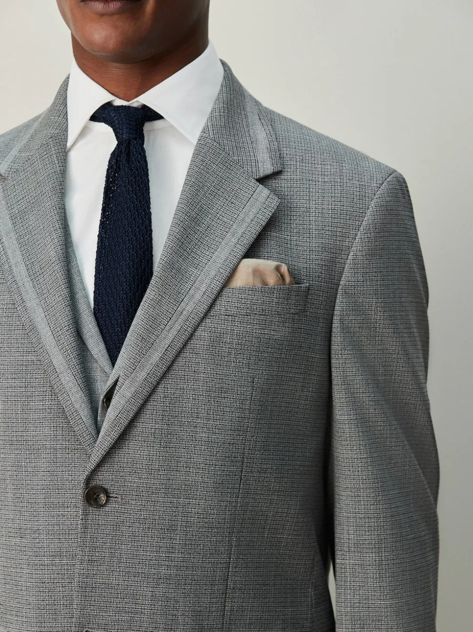 Grey Regular Fit Contrast Fabric Detail Suit Jacket