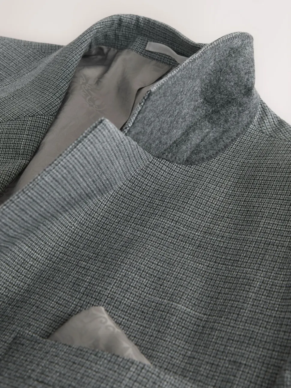 Grey Regular Fit Contrast Fabric Detail Suit Jacket