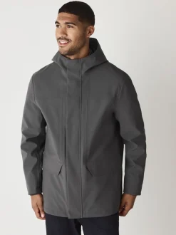 Grey Regular Fit Drytech Waterproof Hooded Coat with Taped Seams