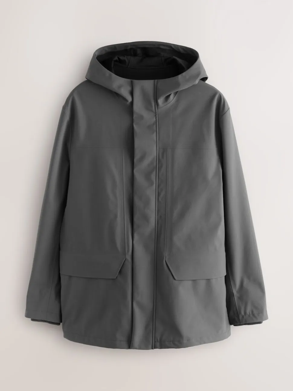 Grey Regular Fit Drytech Waterproof Hooded Coat with Taped Seams