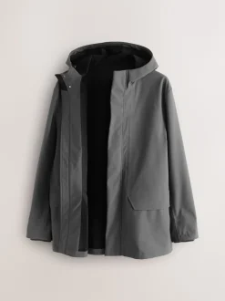Grey Regular Fit Drytech Waterproof Hooded Coat with Taped Seams
