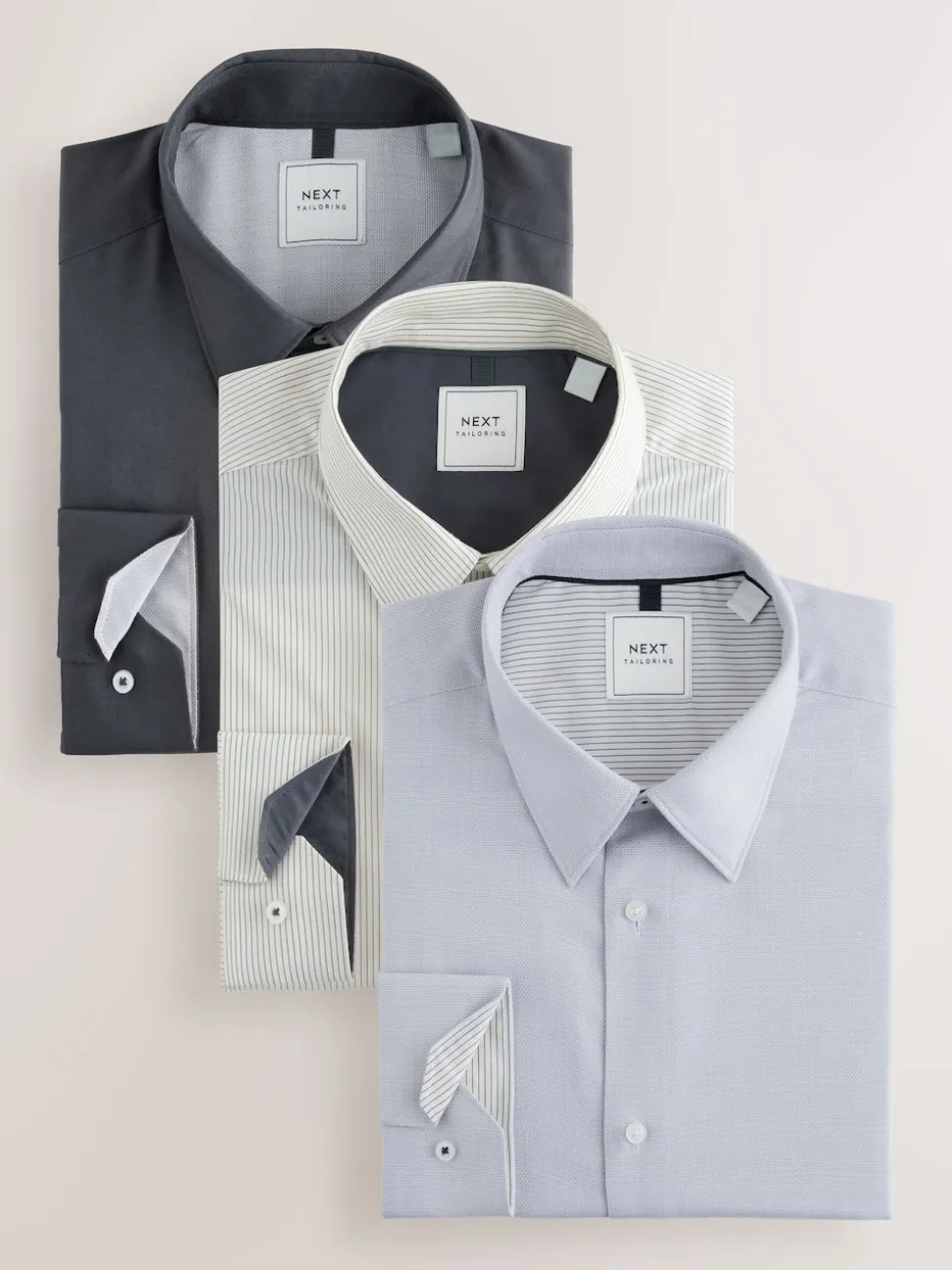Grey Regular Fit Easy Care Single Cuff Smart Shirts 3 Pack