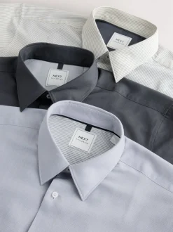 Grey Regular Fit Easy Care Single Cuff Smart Shirts 3 Pack