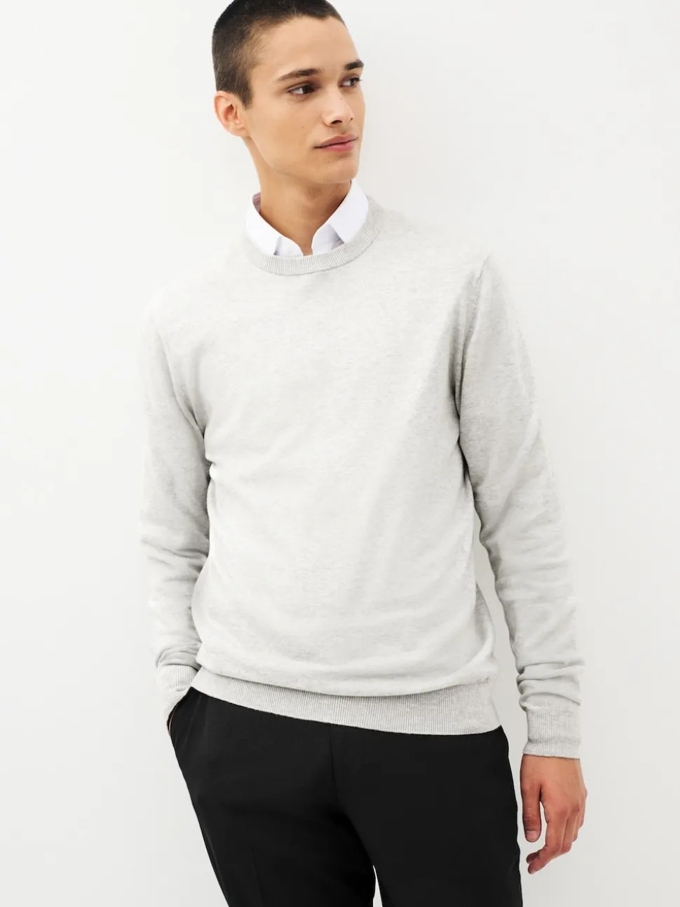 Grey Regular Fit Pure Cotton Crew Jumper