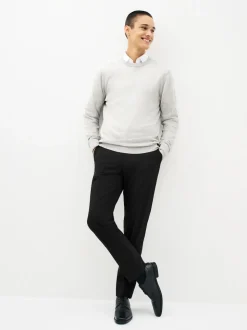 Grey Regular Fit Pure Cotton Crew Jumper