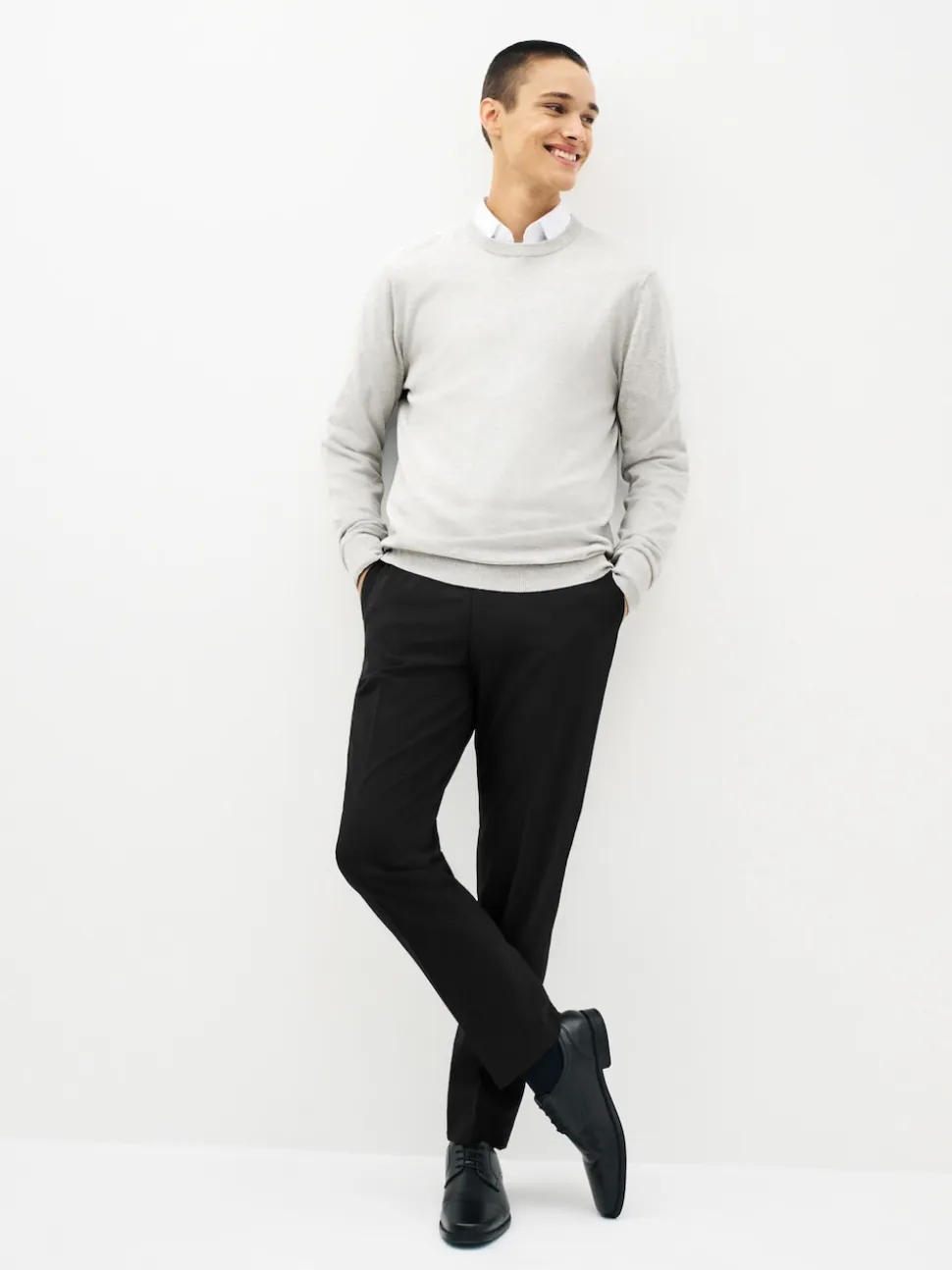 Grey Regular Fit Pure Cotton Crew Jumper