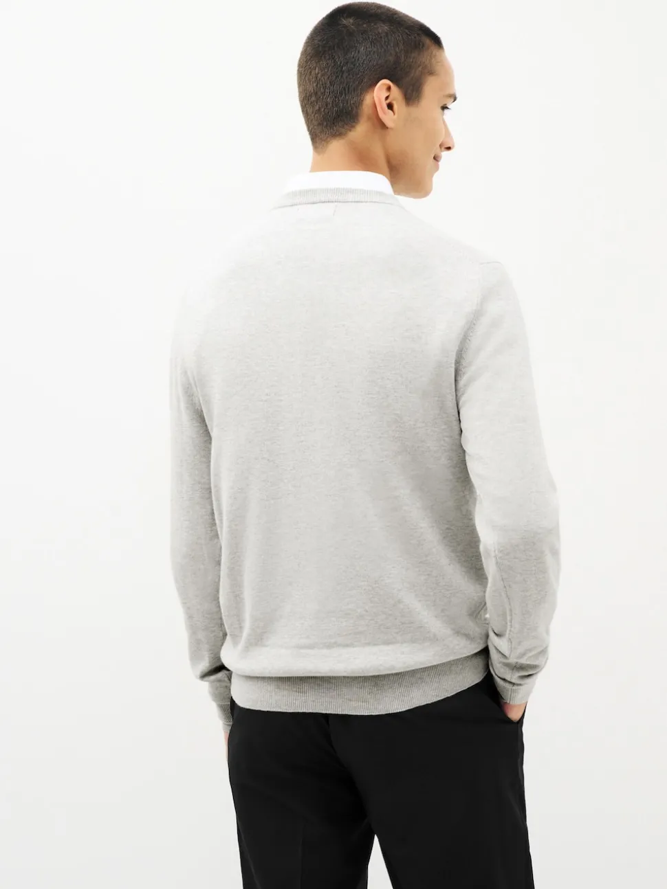 Grey Regular Fit Pure Cotton Crew Jumper