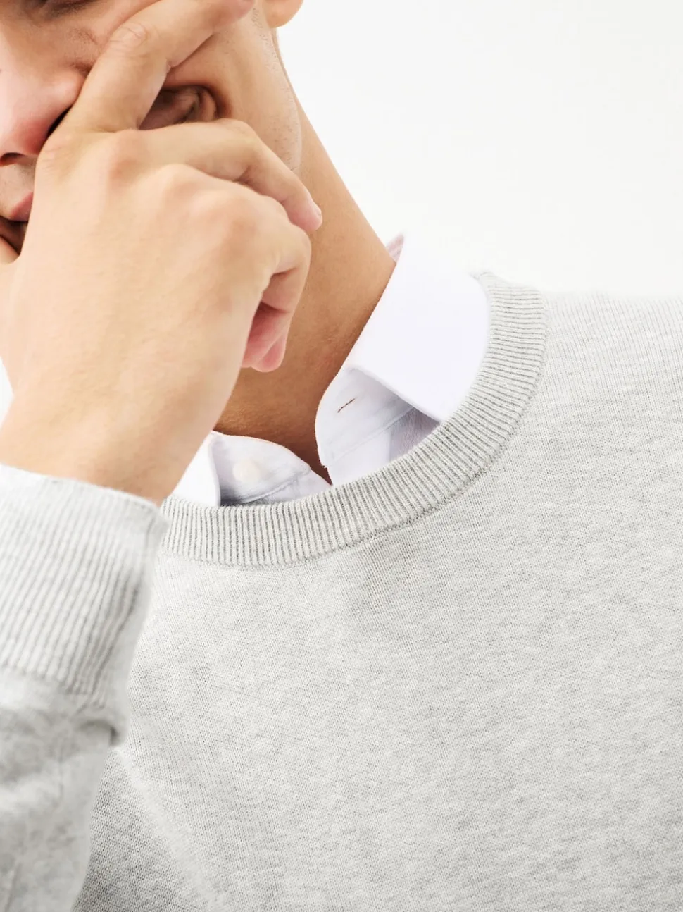 Grey Regular Fit Pure Cotton Crew Jumper