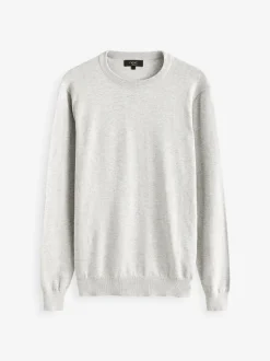 Grey Regular Fit Pure Cotton Crew Jumper