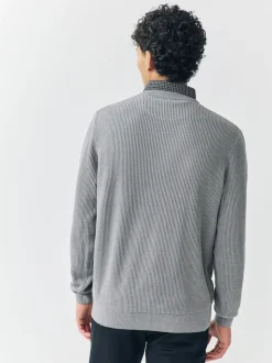 Grey Regular Fit Rib Texture Mock Shirt Jumper